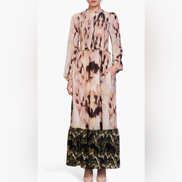 Melloday Nordstrom Chiffon Long Sleeve Maxi Dress L - Picture 2 of 7